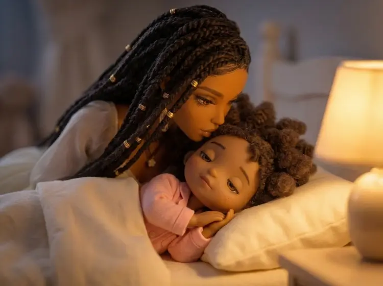 Gelli Belle falls asleep while her mother watches over her