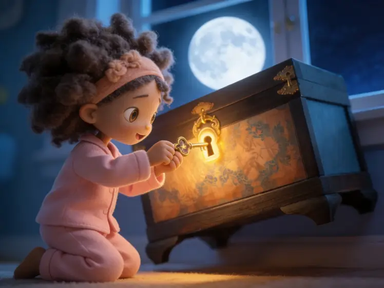 Gelli Belle opens the glowing magical chest with her golden key