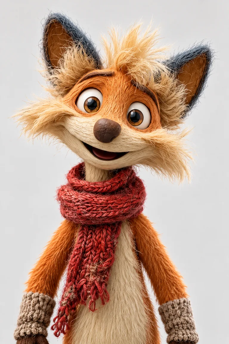 Close-up portrait of Felix the Sneaky Fox, from Gelli Belle's magical toy chest